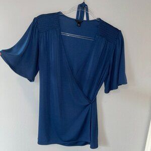 Ann Taylor Navy Flutter Sleeve Wrap Top – Size S